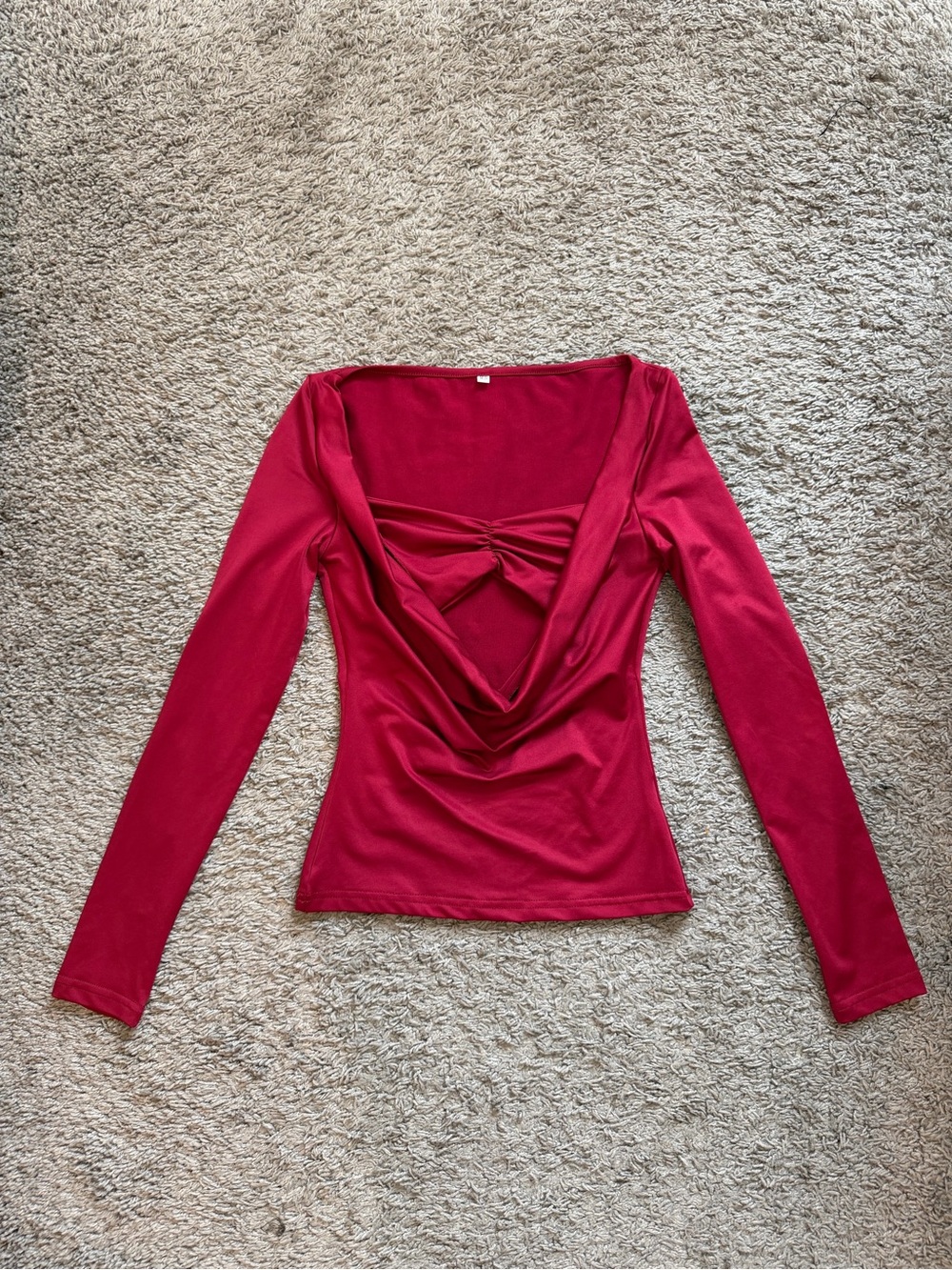 Amazon Women's Burgundy Long-Sleeve Drape Front Top with Twist Detail